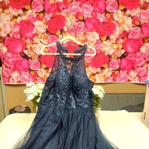 Say Yes To the Dress Size 16 Navy Blue Lace Dip Hem Dress Glitter (Used Once)